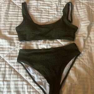 Army green ribbed bikini set
